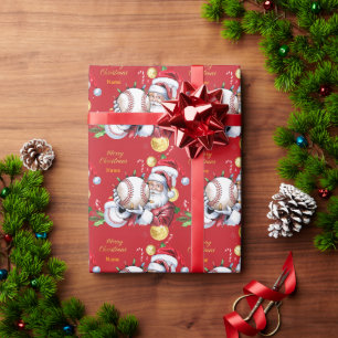 Honkbal voor Kerstmis met kerstmuts Cadeaupapier