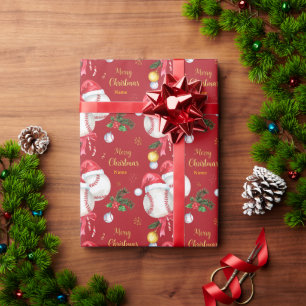 Honkbal voor Kerstmis met kerstmuts Cadeaupapier