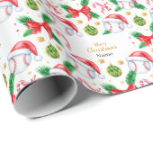 Honkbal voor Kerstmis met kerstmuts  Cadeaupapier (Rol Hoek)