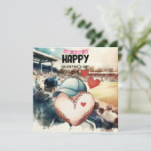 Honkbal voor Valentijnsdag met harten Feestdagenkaart (Staand voorkant)