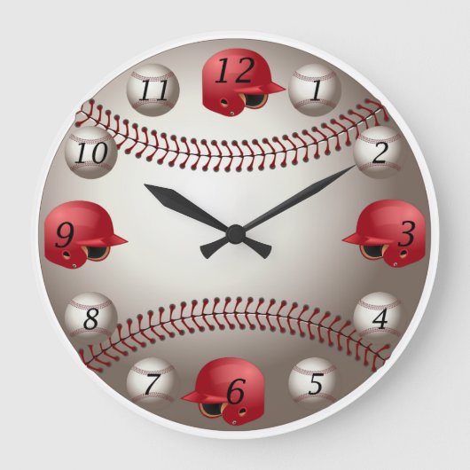 Honkbal wandklok met rode helmen (Voorkant)
