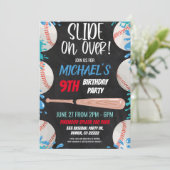 Honkbal Waterslide Verjaardagsfeestuitnodiging Kaart (Staand voorkant)