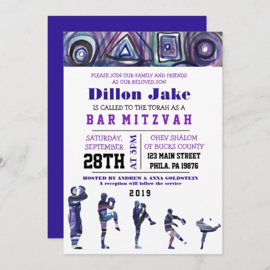 HONKBAL WATERVERF Bar Mitswa Uitnodiging (Voorkant / Achterkant)