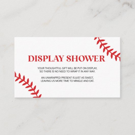 Honkbal Wit Rood Baby shower Display Douche Informatiekaartje (Voorkant)
