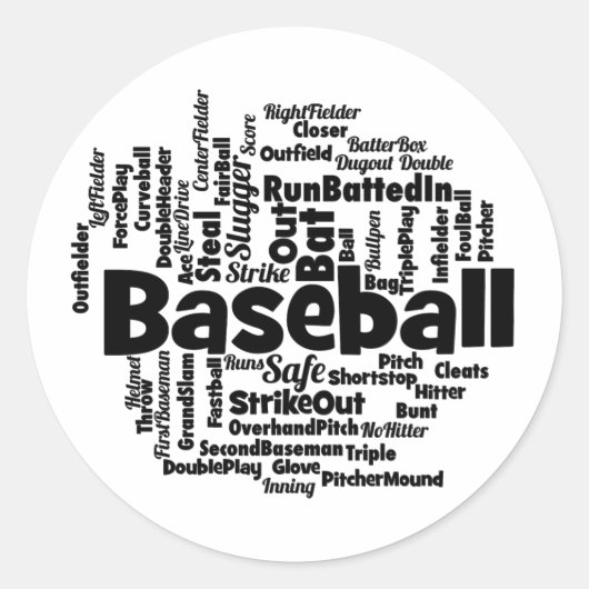Honkbal Word Cloud Ronde Sticker (Voorkant)