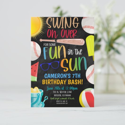 Honkbal Zomer Party Uitnodiging (Staand voorkant)