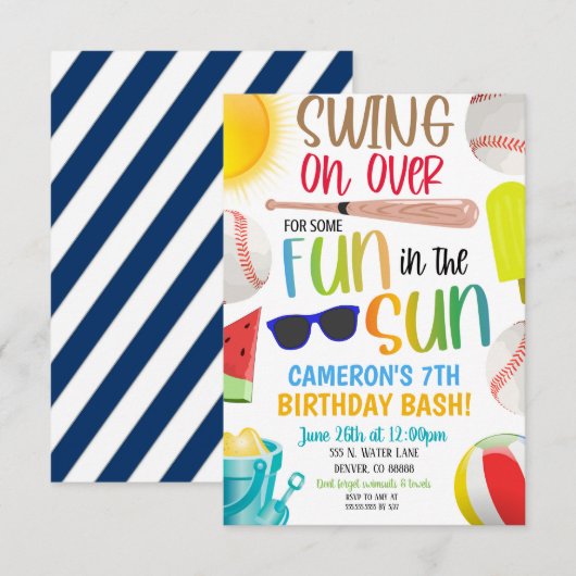 Honkbal Zomer Party Uitnodiging (Voorkant / Achterkant)