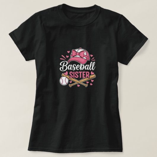 Honkbal Zus Roze Strik T-shirt (Design voorkant)