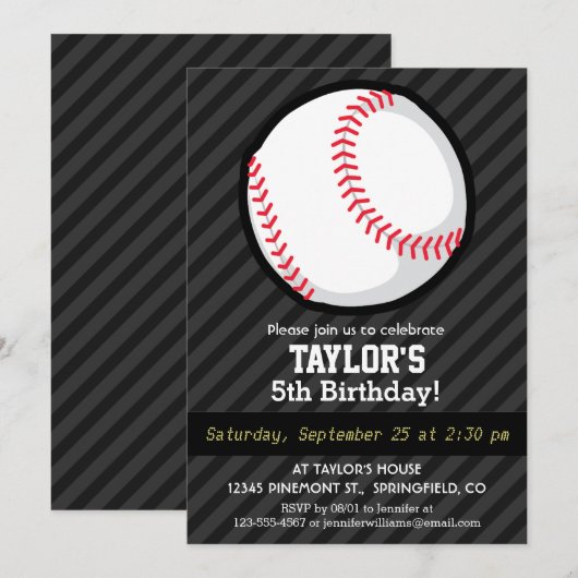 Honkbal; zwarte en donkergrijze strepen kaart (Voorkant / Achterkant)