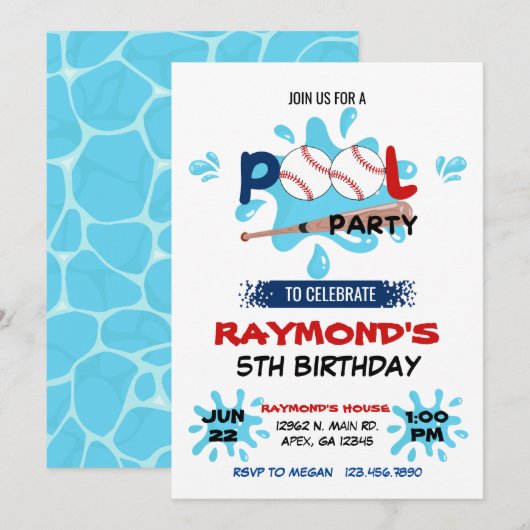 Honkbal Zwembad Party Verjaardag Kaart (Voorkant / Achterkant)