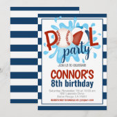 Honkbal Zwembad Party Verjaardag Uitnodiging (Voorkant / Achterkant)