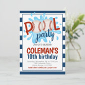 Honkbal Zwembad Party Verjaardag Uitnodiging (Staand voorkant)