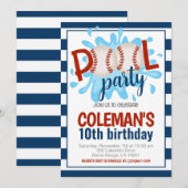 Honkbal Zwembad Party Verjaardag Uitnodiging (Voorkant / Achterkant)