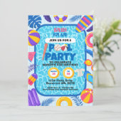 Honkbal zwembadfeest verjaardag kaart (Staand voorkant)