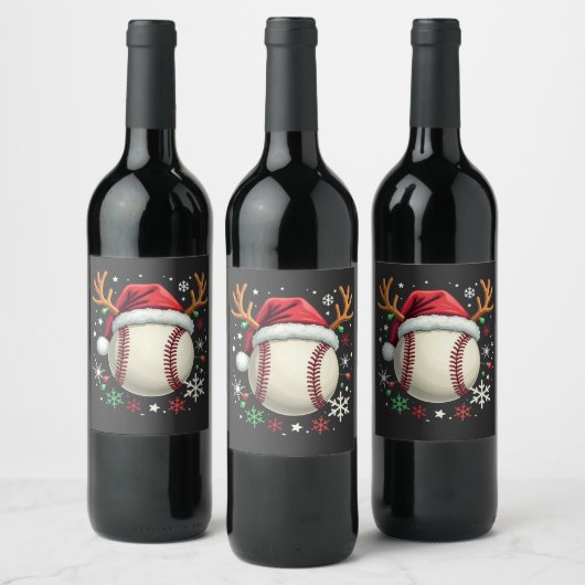 Honkbalbal met rendierhoorns en Kerstmis  Wijn Etiket (Flessen)