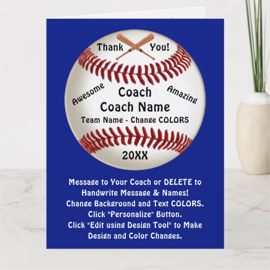 , honkbalcoach dank u kaart, kaart (Voorkant)