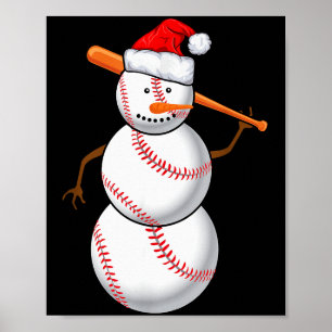 Honkbalfan Sneeuwman Grappig Kerstcadeau Poster