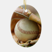 Honkbalhandschoen en bal keramisch ornament (Achterkant)