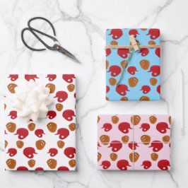 Honkbalhandschoen en helm patroon multi kleur inpakpapier vel