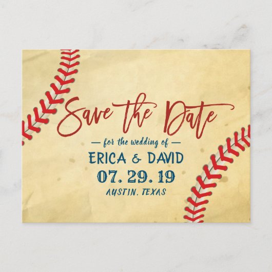  honkbalhuwelijk sparen de datum aankondigingskaart (Voorkant)