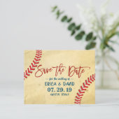  honkbalhuwelijk sparen de datum aankondigingskaart (Staand voorkant)