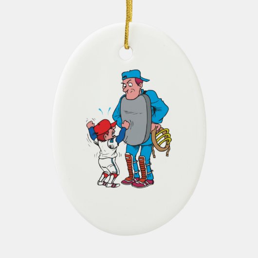 honkbaljongen die ruzie maakt met de scheidsrechte keramisch ornament (Voorkant)