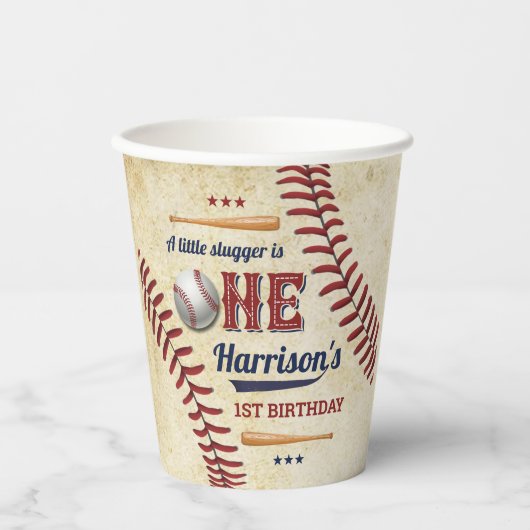  honkbaljongens 1e verjaardag papieren bekers (Voorkant)