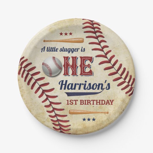  honkbaljongens 1e verjaardag papieren bordje (Voorkant)