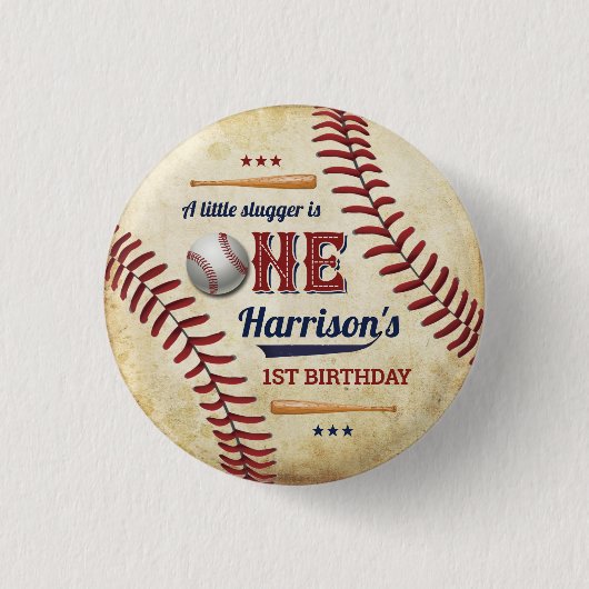  honkbaljongens 1e verjaardag ronde button 3,2 cm (Voorkant)