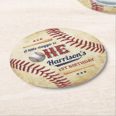  honkbaljongens 1e verjaardag ronde kartonnen onderzetter (Gebogen)
