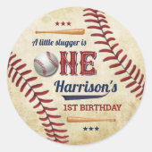  honkbaljongens 1e verjaardag ronde sticker (Voorkant)