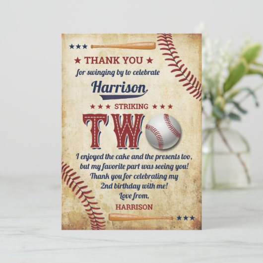 honkbaljongens 2e verjaardag bedankkaart (Staand voorkant)