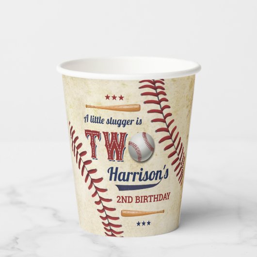  honkbaljongens 2e verjaardag papieren bekers (Achterkant)