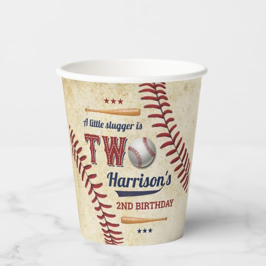 honkbaljongens 2e verjaardag papieren bekers (Voorkant)