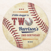  honkbaljongens 2e verjaardag ronde kartonnen onderzetter (Voorkant)
