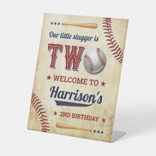  honkbaljongens 2e verjaardag Welkom Reclamebord Met Voetstuk (Voorkant)