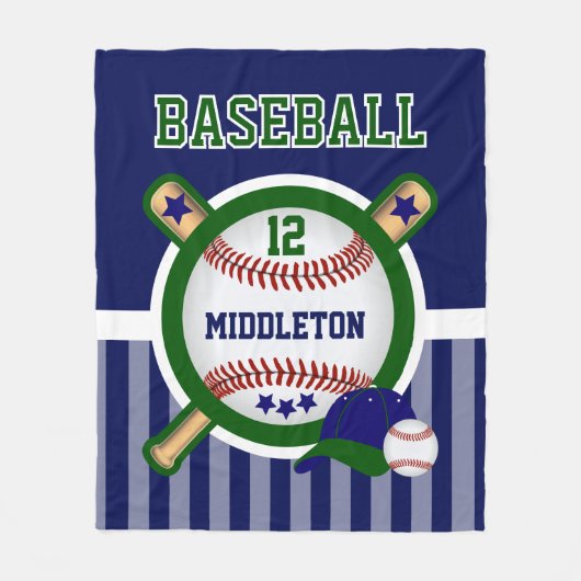 Honkbalkampioen in donkergroen en blauw fleece deken (Voorkant)