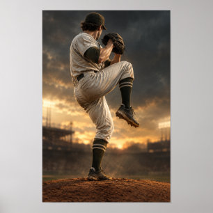 Honkbalker Windup bij Zonsondergang – Dramatische Poster