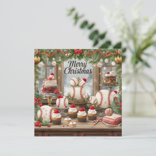 Honkbalkerstmis Feestdagenkaart (Staand voorkant)
