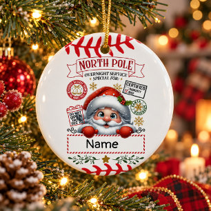 Honkbalkerstmis met bal Schattige Kerstman Keramisch Ornament