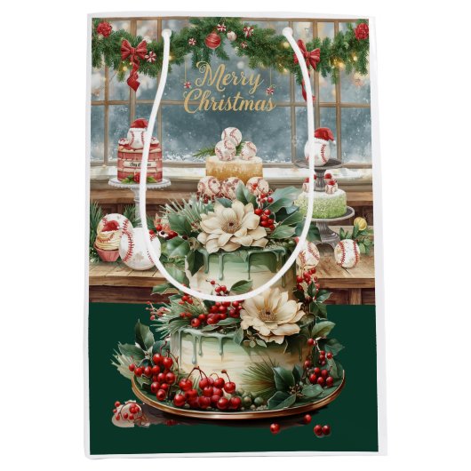 Honkbalkerstmis thema in bakkerij voor vader medium cadeauzakje (Voorkant)