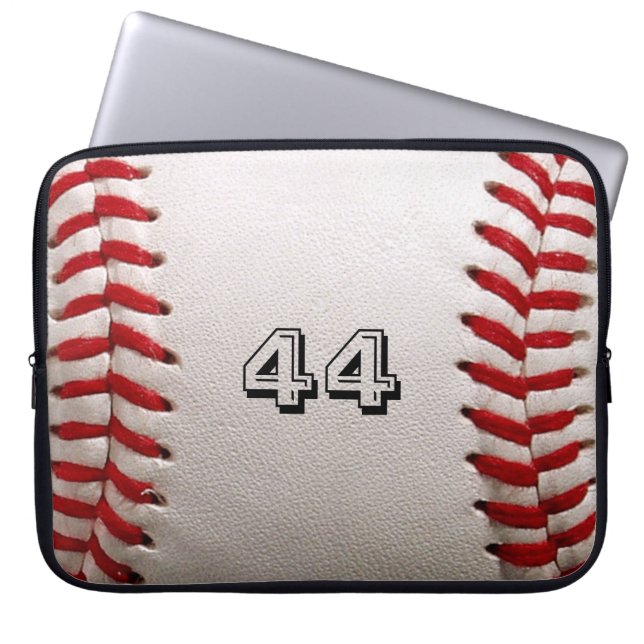 Honkbalknop met aanpasbaar nummer laptop sleeve (Voorkant)