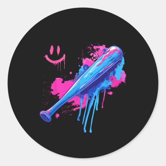 Honkbalknuppel met Sprinkles Drip voor Heren Jonge Ronde Sticker (Voorkant)