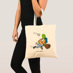 Honkbalkspeler die bal vangt midden in duikvlucht tote bag