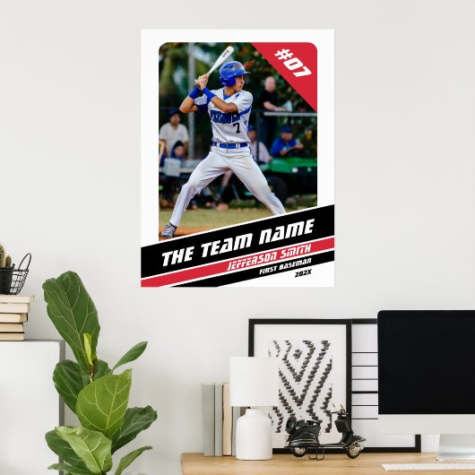 Honkballer  cadeau in wit rood poster (Thuiskantoor)