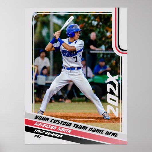 Honkballer Custom Gift in Grijs Rood Poster (Voorkant)