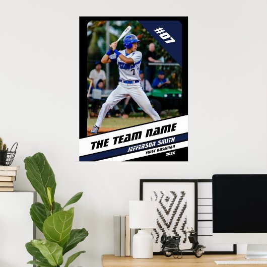 Honkballer Custom Gift Zwart Wit Blauw Poster (Thuiskantoor)