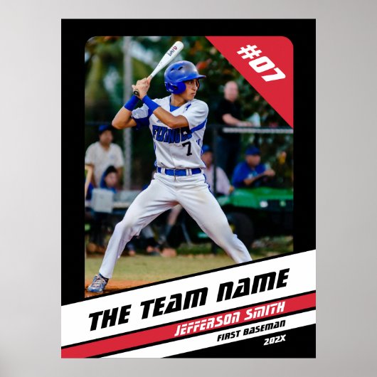 Honkballer Custom Gift Zwart Wit Rood Poster (Voorkant)