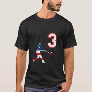 Honkballer nummer 3 met Amerikaanse vlag Ta T-shirt