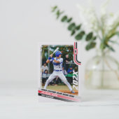 Honkballer Trading Kaart Custom Rood Grijs Contactkaartje (Staand voorkant)